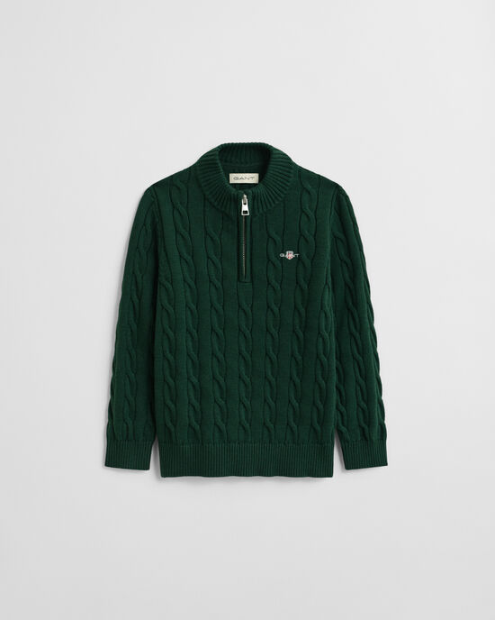 Kids-malliston puuvillainen palmikkoneulepusero, vetoketjupääntie