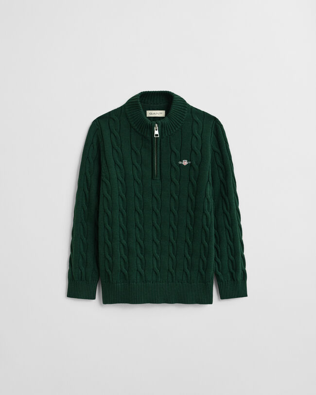 Kids-malliston puuvillainen palmikkoneulepusero, vetoketjupääntie