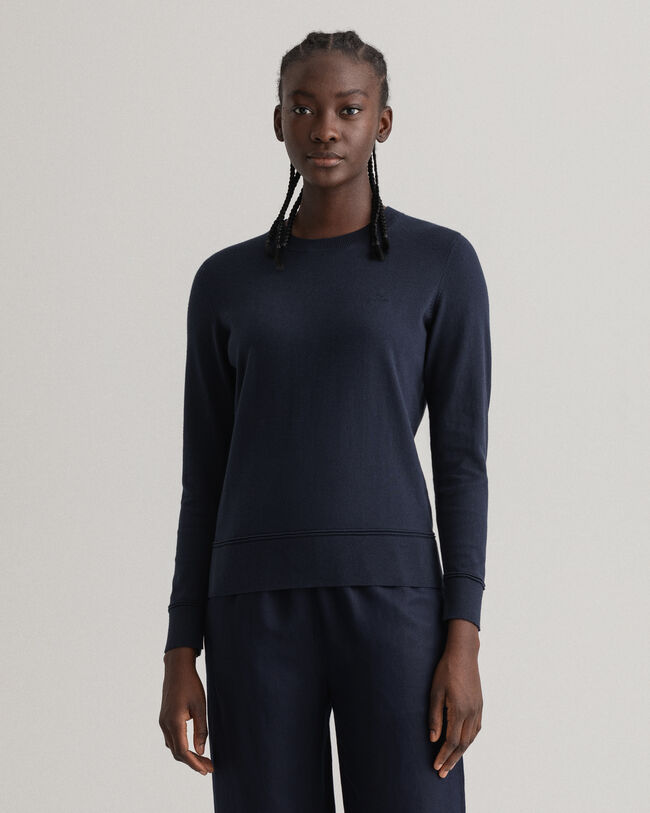 Keveä puuvillaneulepusero, pyöreä pääntie