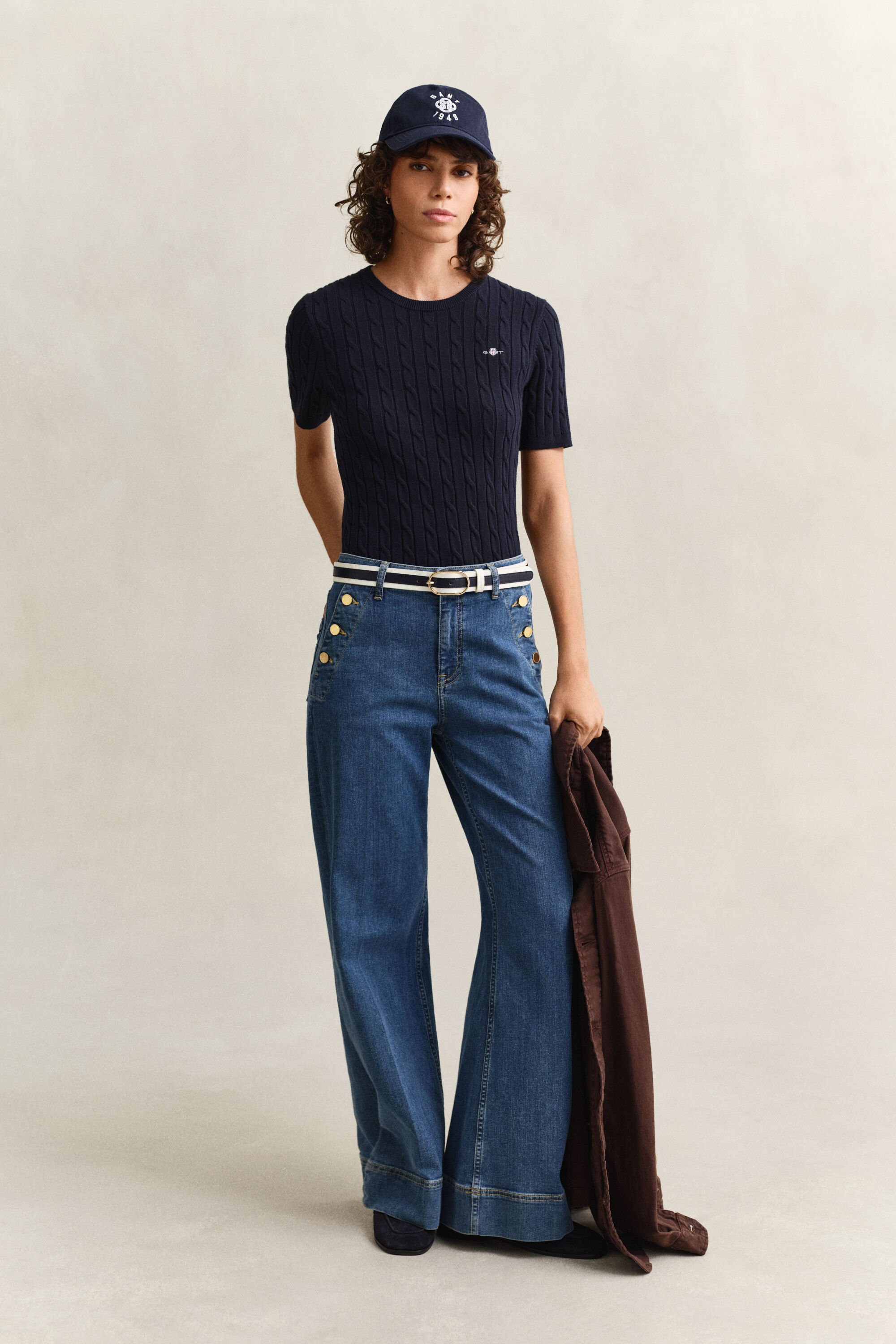 Lyhythihainen palmikkoneulepusero