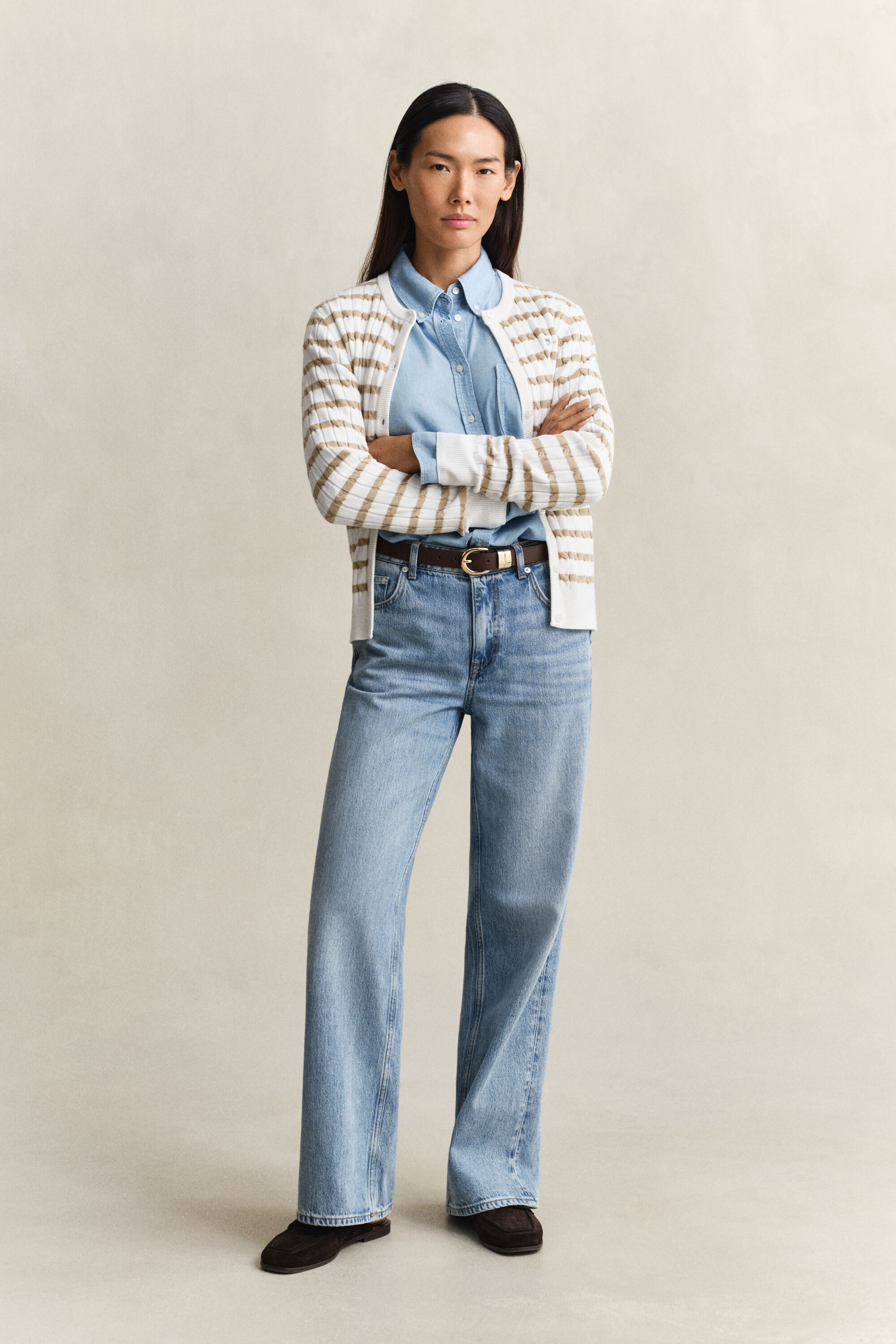 Raidallinen palmikkoneuletakki