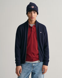 Kohopintainen vetoketjullinen puuvillaneuletakki