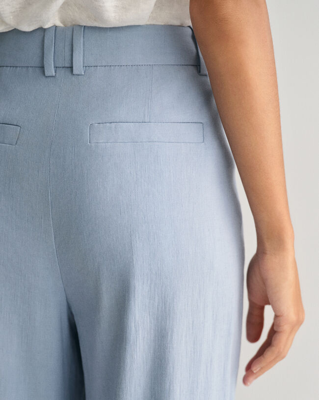 Relaxed fit ‑mitoitetut huolitellut joustopellavahousut