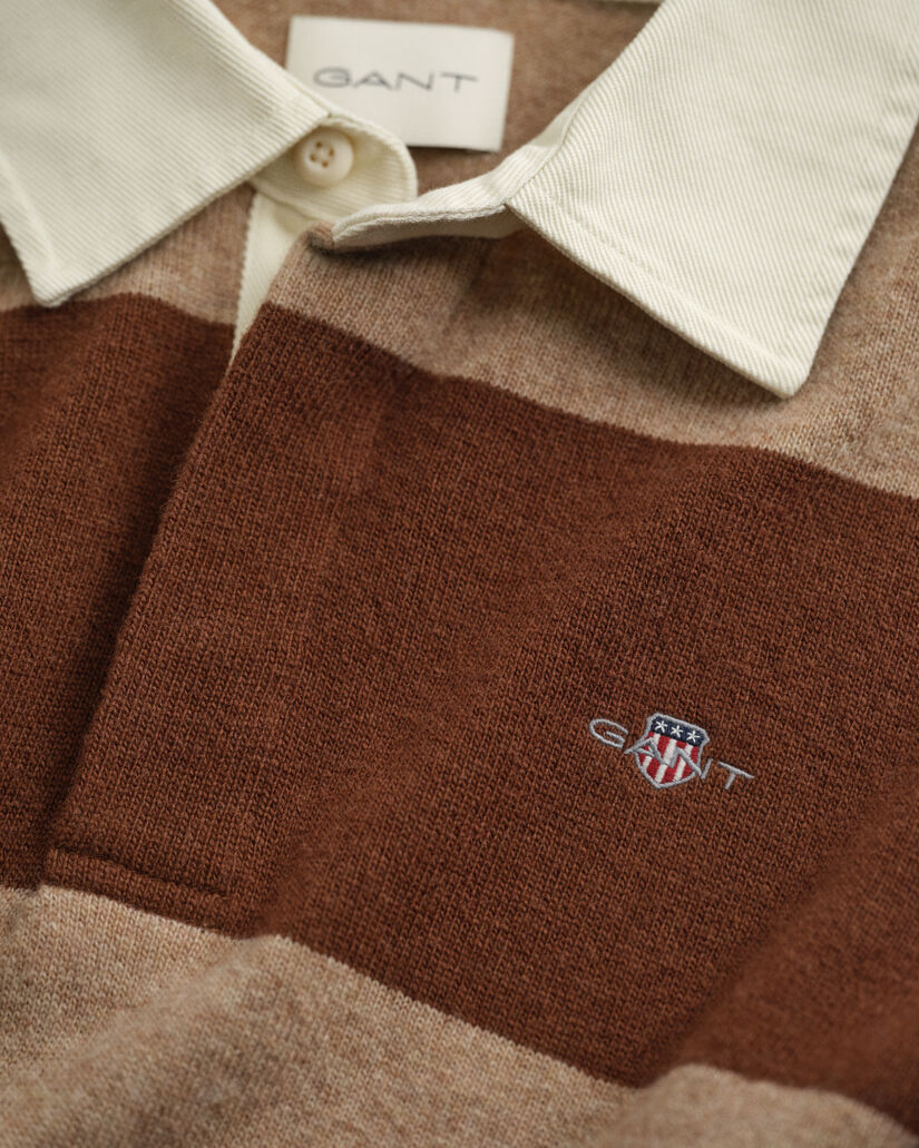 Raidallinen karitsanvillainen Rugger-neulepusero