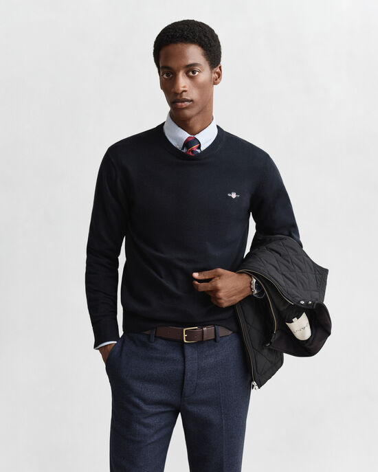 Klassinen puuvillaneulepusero, pyöreä pääntie