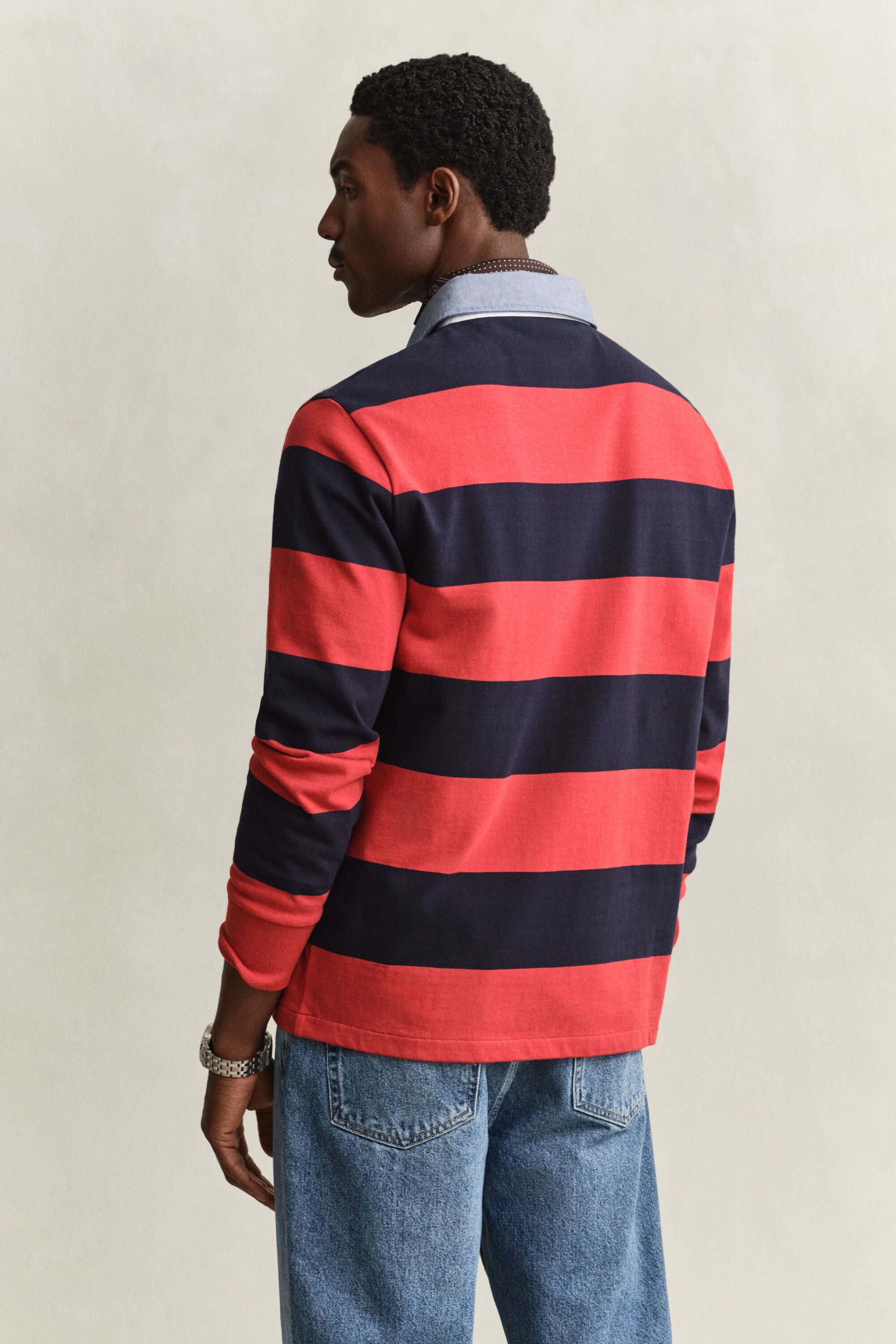 Raidallinen Heavy Rugger ‑paita chambray-kauluksella