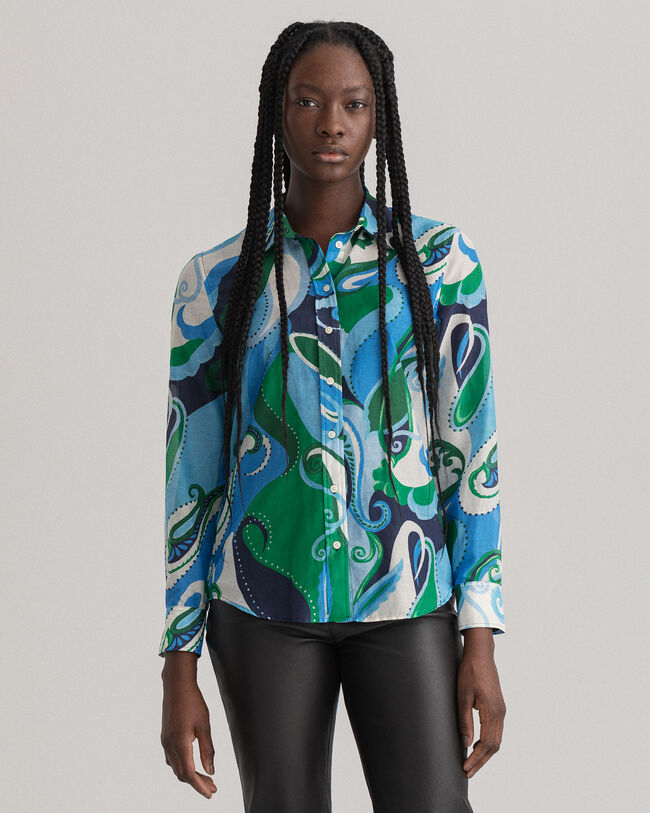 Regular fit ‑mitoitettu paisley-kuvioitu puuvilla-silkkipaita