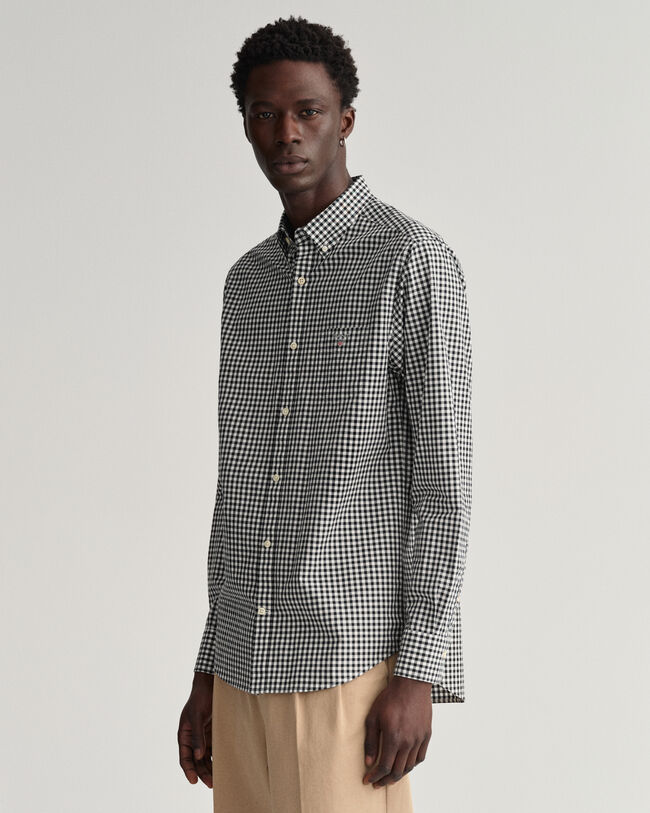 Regular&nbsp;fit ‑mitoitettu gingham-ruutuinen paita broadcloth-kankaasta