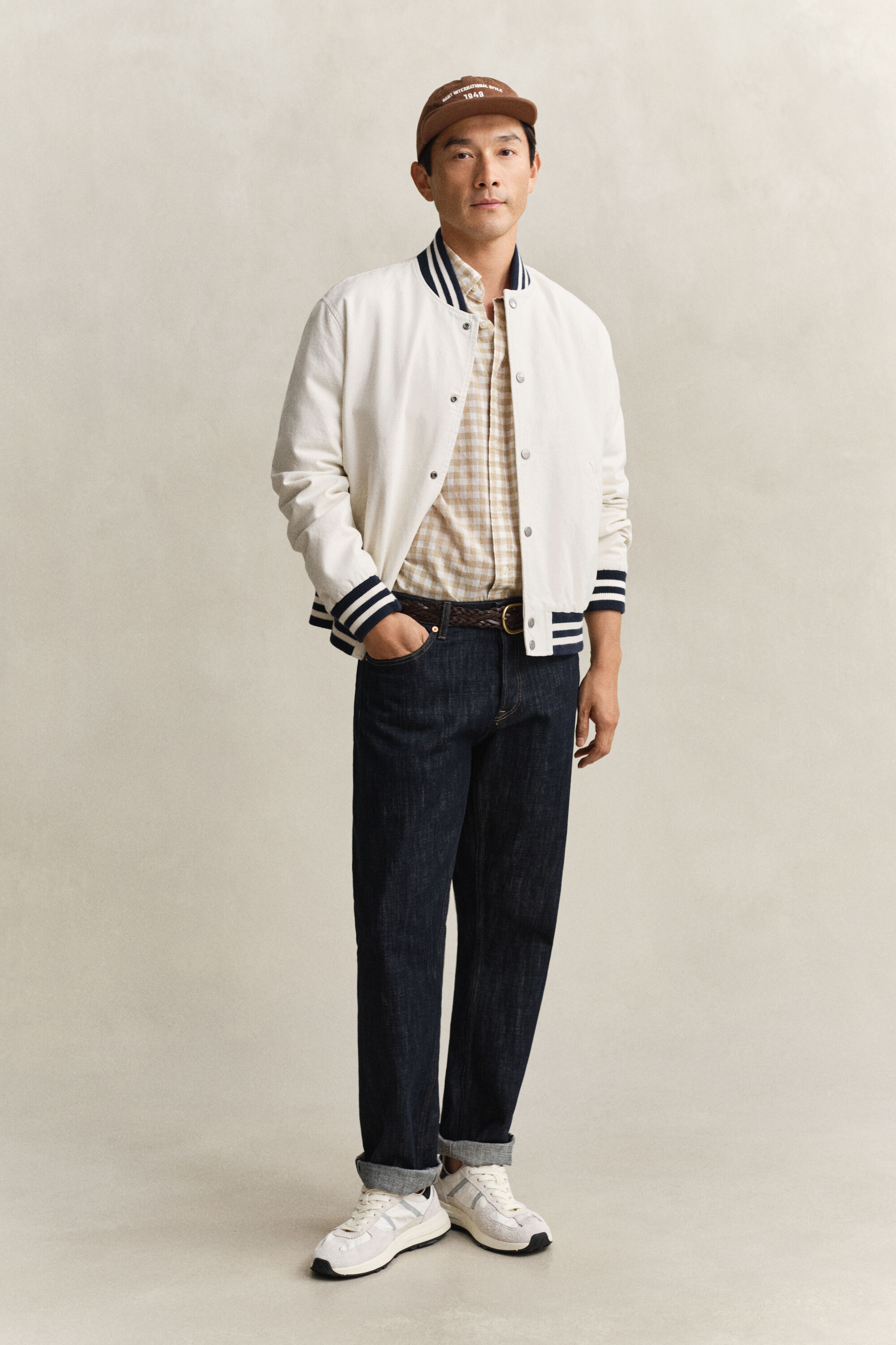 Gingham-ruutuinen pellavasekoitepaita