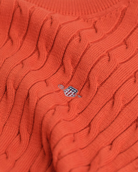 Teens-malliston puuvillainen Shield-palmikkoneulepusero, jossa pyöreä pääntie