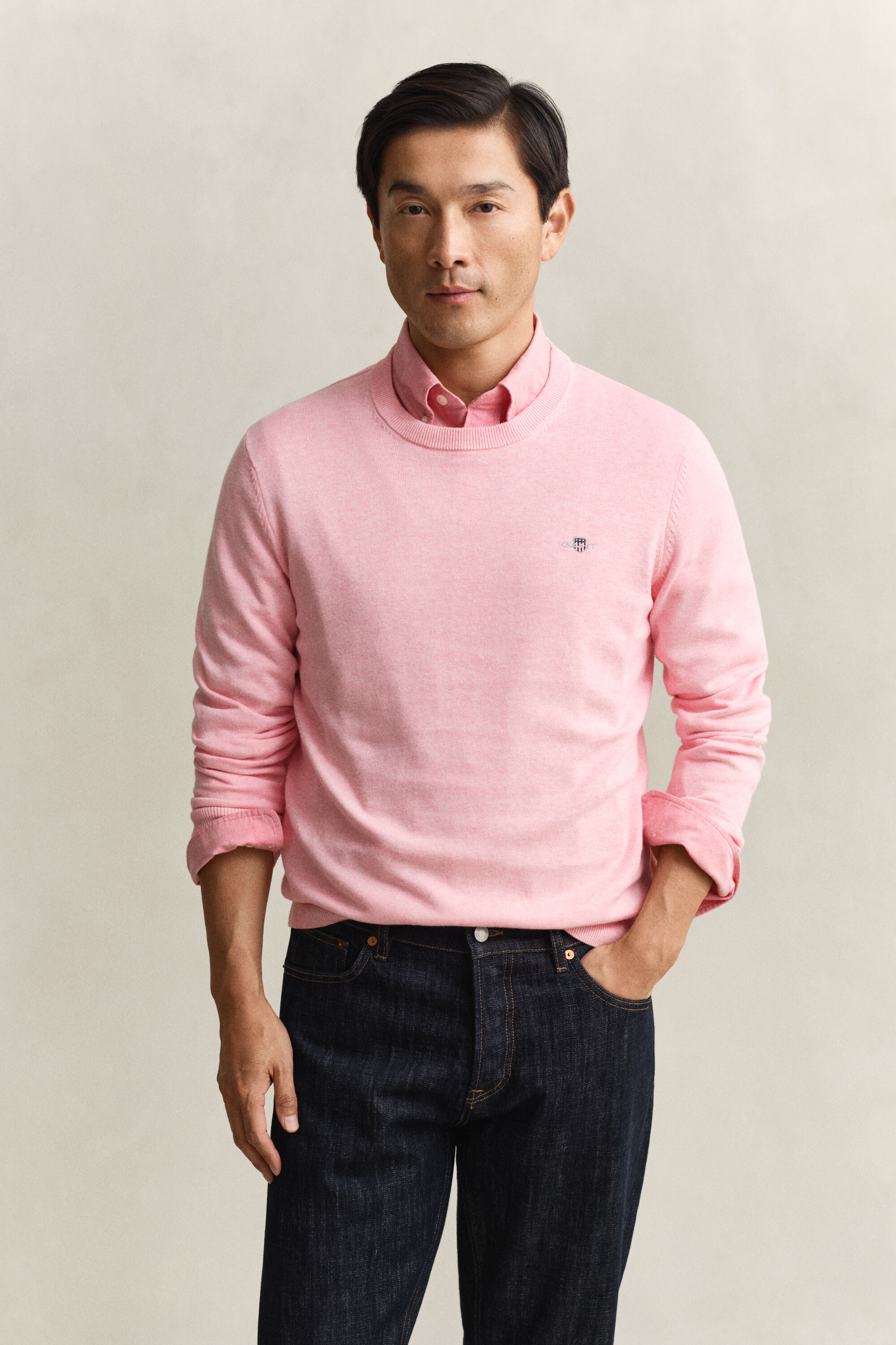 Puuvillaneulepusero, pyöreä pääntie